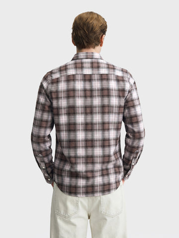 Men's Khaki Slim Fit Checkered Casual Shirt