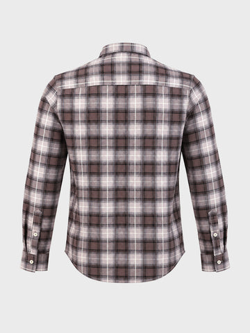 Men's Khaki Slim Fit Checkered Casual Shirt