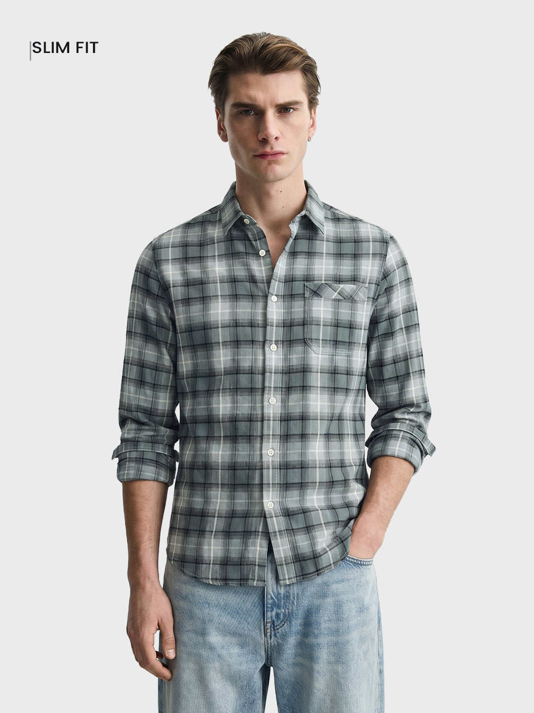 Men's Green Slim Fit Checkered Casual Shirt