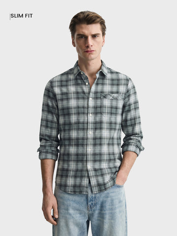 Men's Green Slim Fit Checkered Casual Shirt