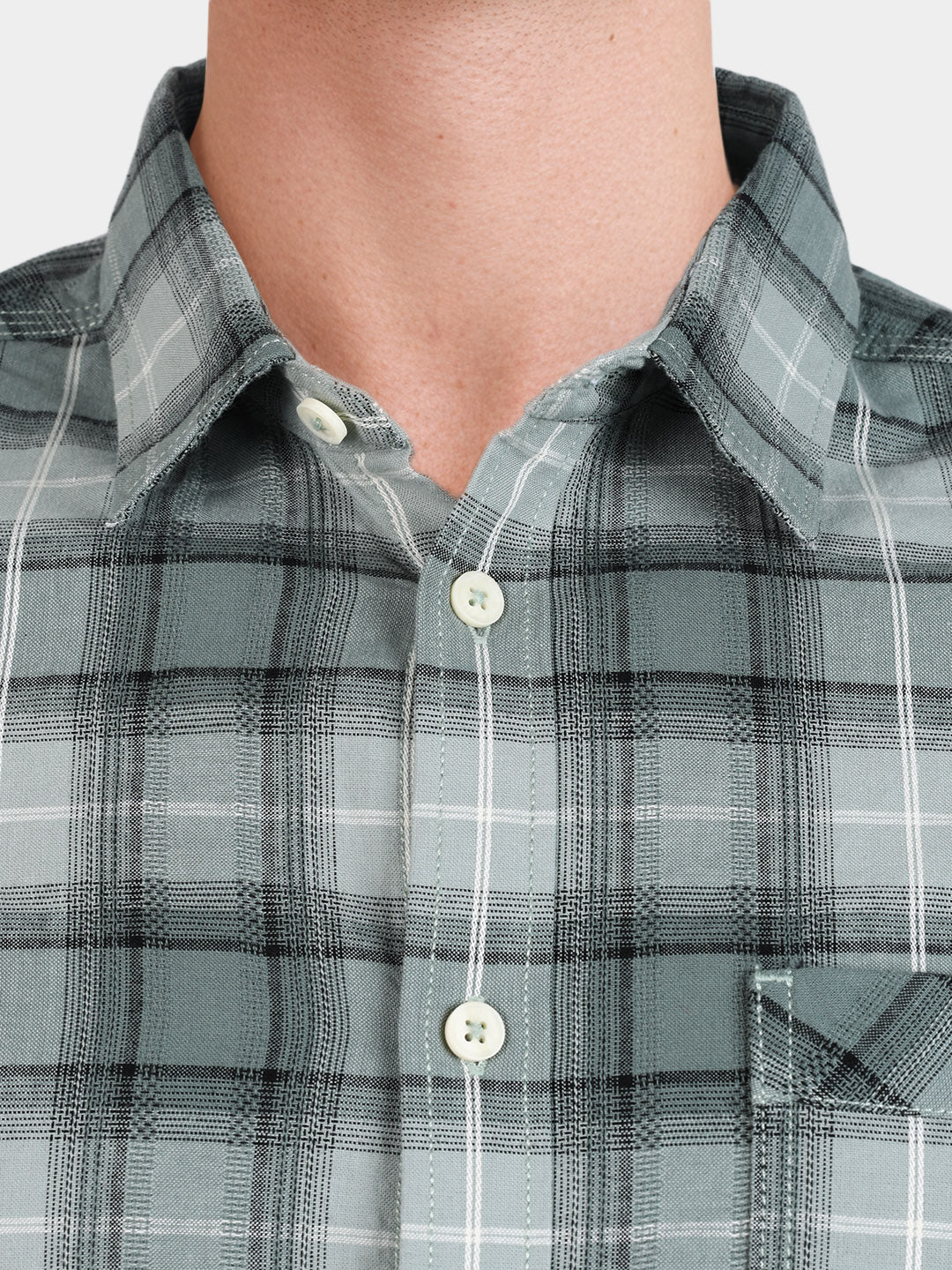 Men's Green Slim Fit Checkered Casual Shirt