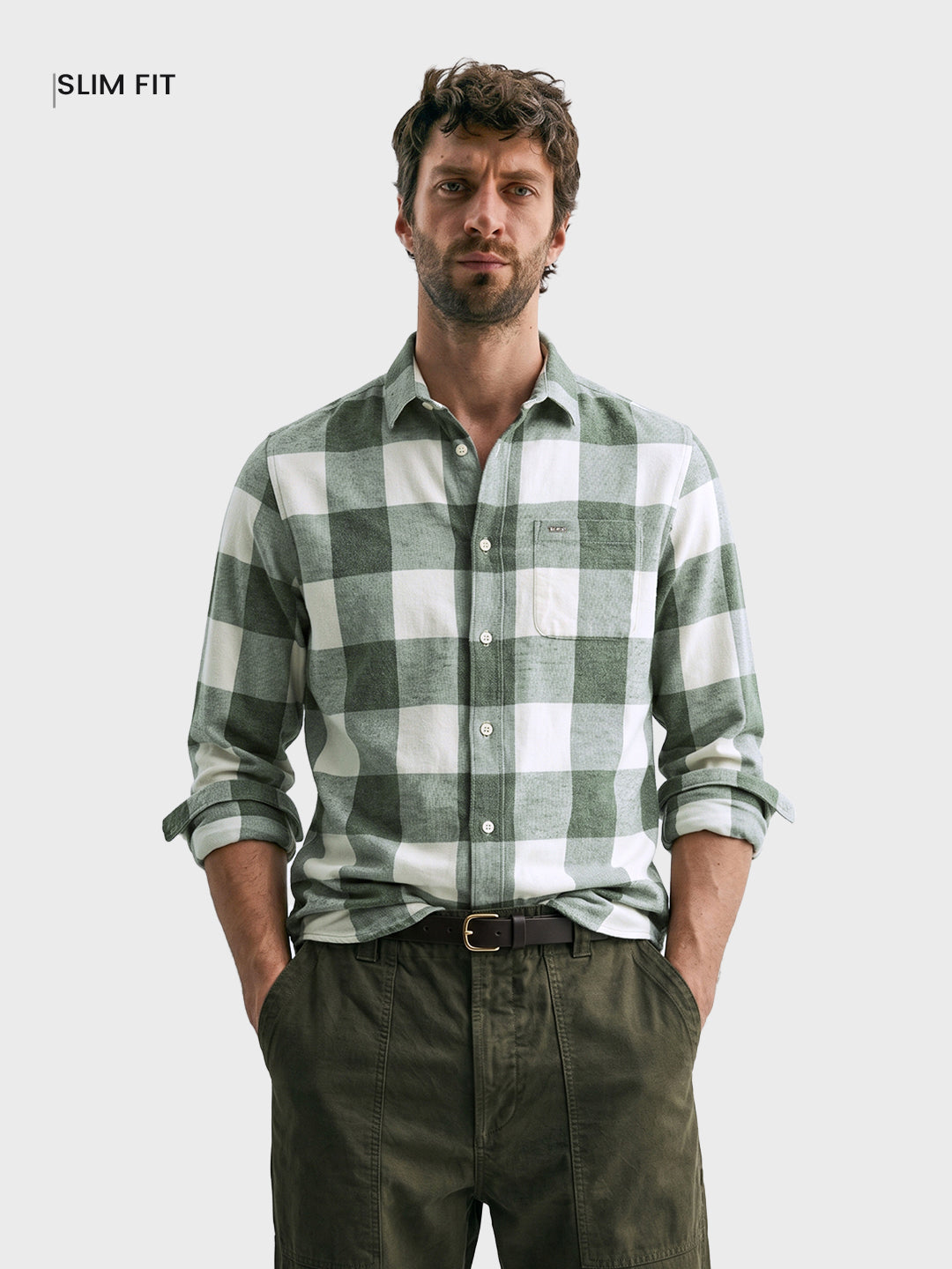 Men's Green Slim Fit Checkered Casual Shirt