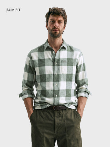 Men's Green Slim Fit Checkered Casual Shirt