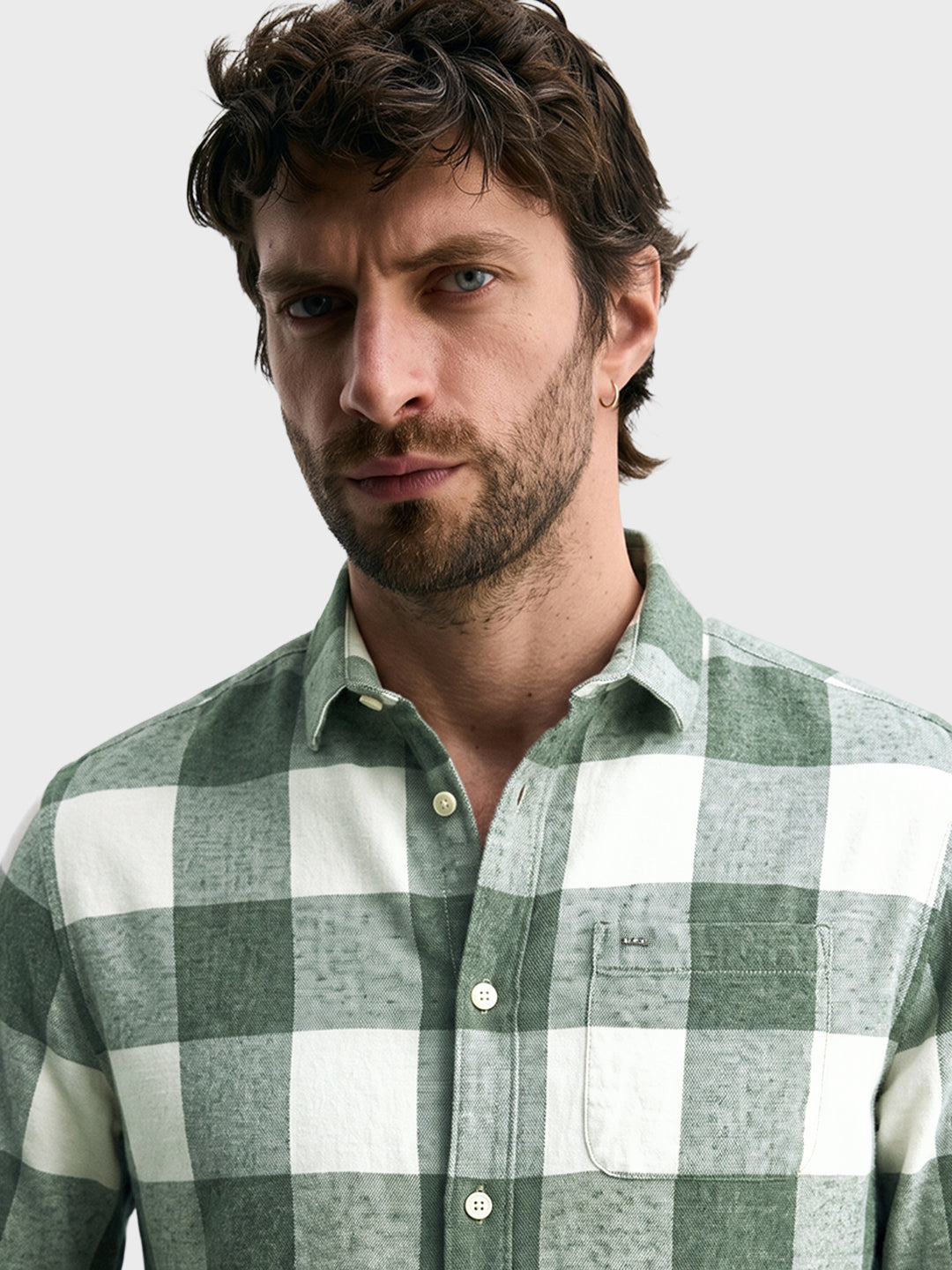 Men's Green Slim Fit Checkered Casual Shirt