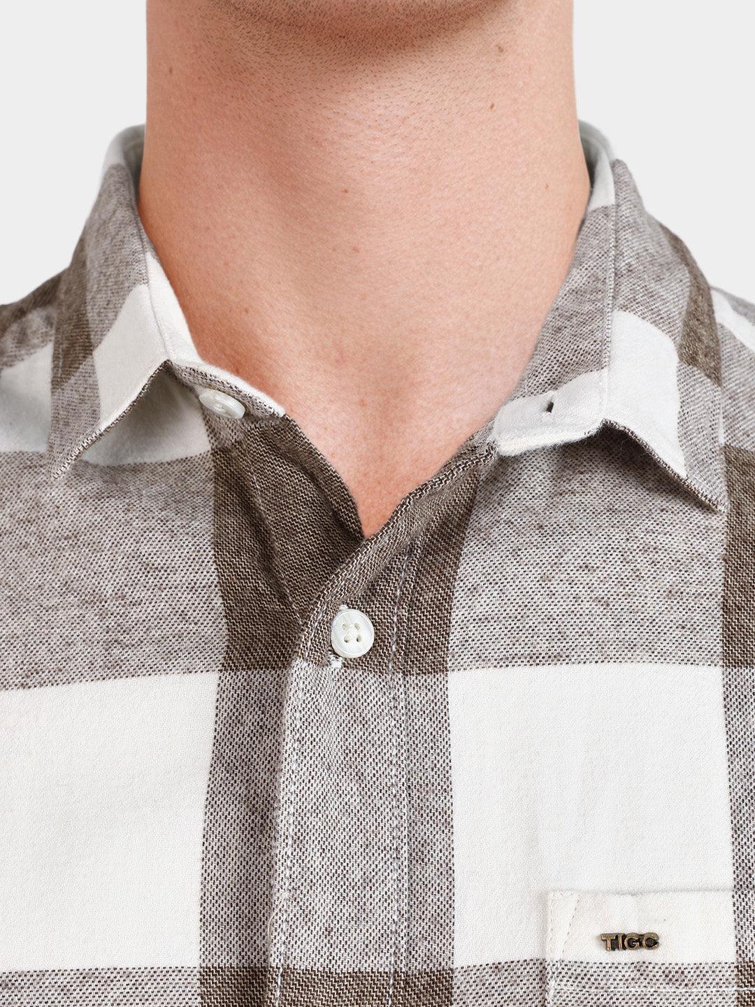 Men's Khaki Slim Fit Checkered Casual Shirt