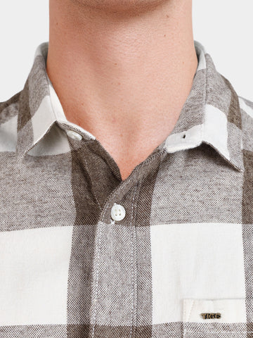 Men's Khaki Slim Fit Checkered Casual Shirt