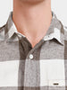 Men's Khaki Slim Fit Checkered Casual Shirt