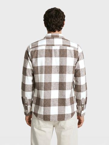 Men's Khaki Slim Fit Checkered Casual Shirt