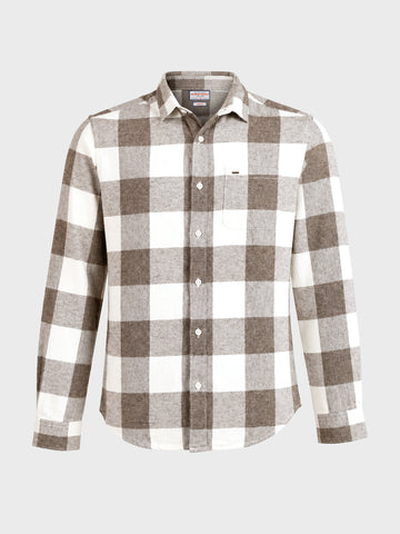Men's Khaki Slim Fit Checkered Casual Shirt