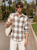 Men's Khaki Slim Fit Checkered Casual Shirt