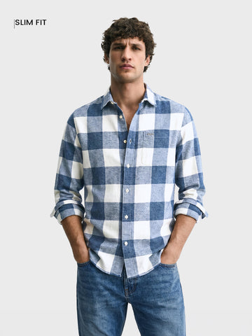 Men's Blue Slim Fit Checkered Casual Shirt