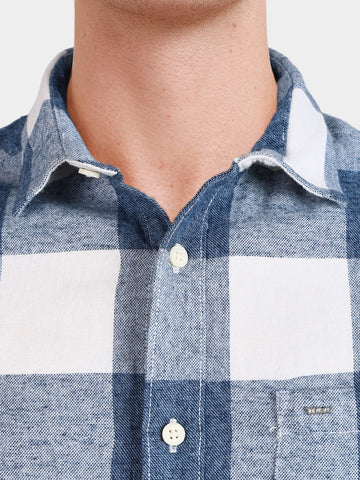 Men's Blue Slim Fit Checkered Casual Shirt