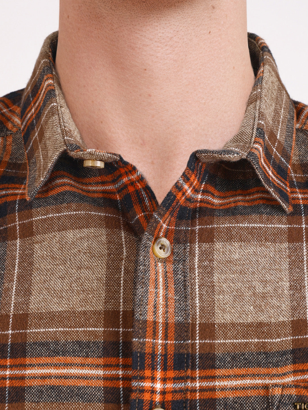 Men's Brown Slim Fit Checkered Casual Shirt