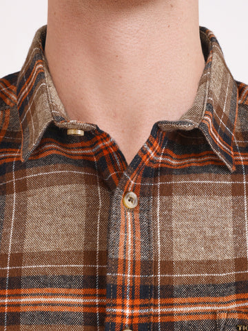 Men's Brown Slim Fit Checkered Casual Shirt