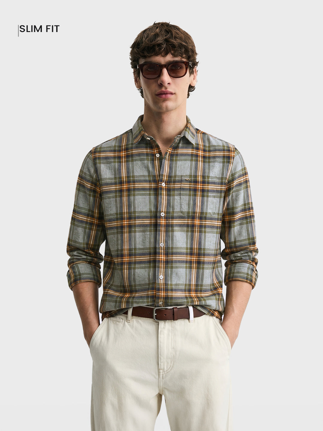 Men's Green Slim Fit Checkered Casual Shirt