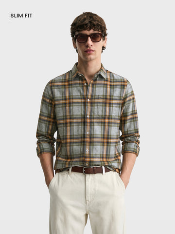 Men's Green Slim Fit Checkered Casual Shirt