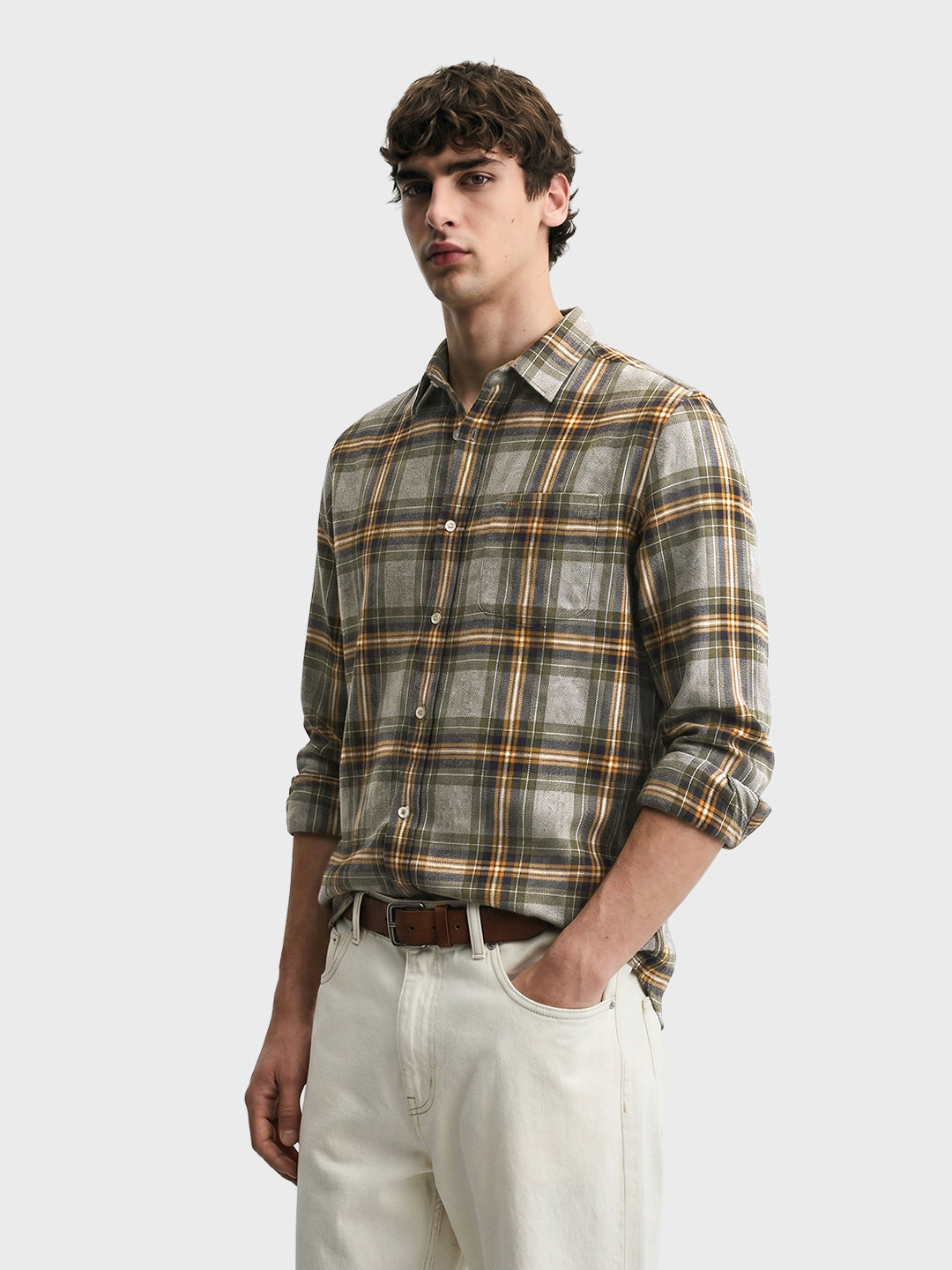 Men's Green Slim Fit Checkered Casual Shirt