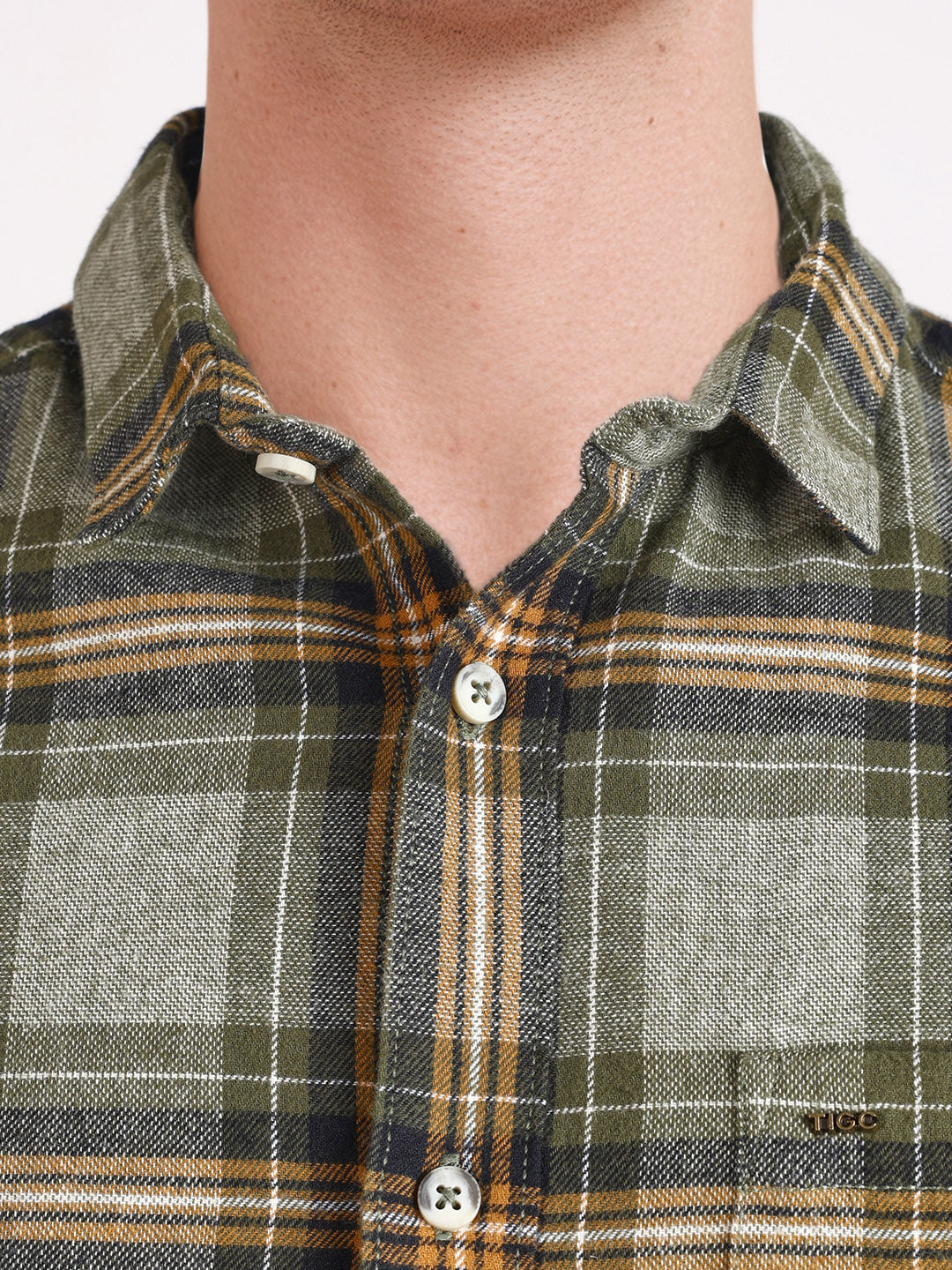 Men's Green Slim Fit Checkered Casual Shirt