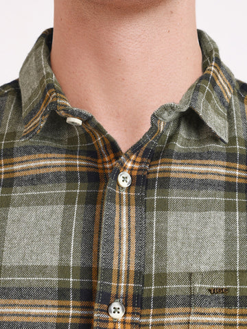 Men's Green Slim Fit Checkered Casual Shirt