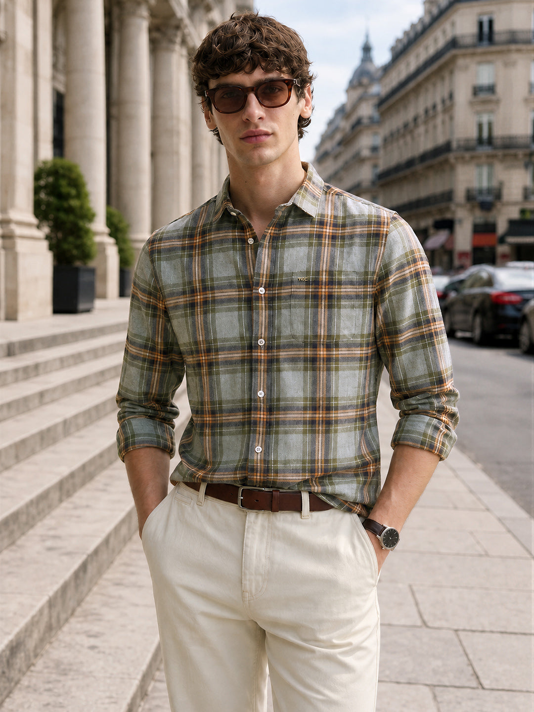 Men's Green Slim Fit Checkered Casual Shirt