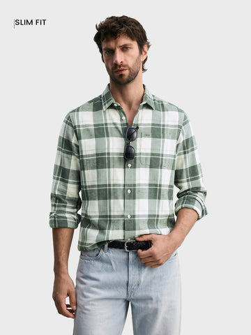 Men's Green Slim Fit Checkered Casual Shirt