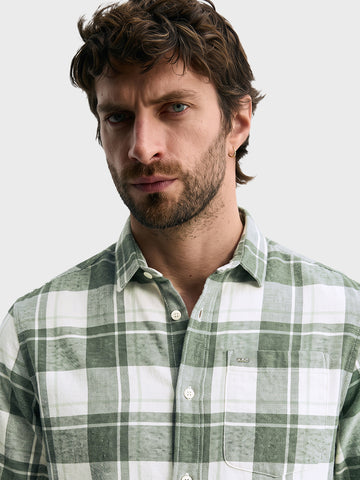 Men's Green Slim Fit Checkered Casual Shirt