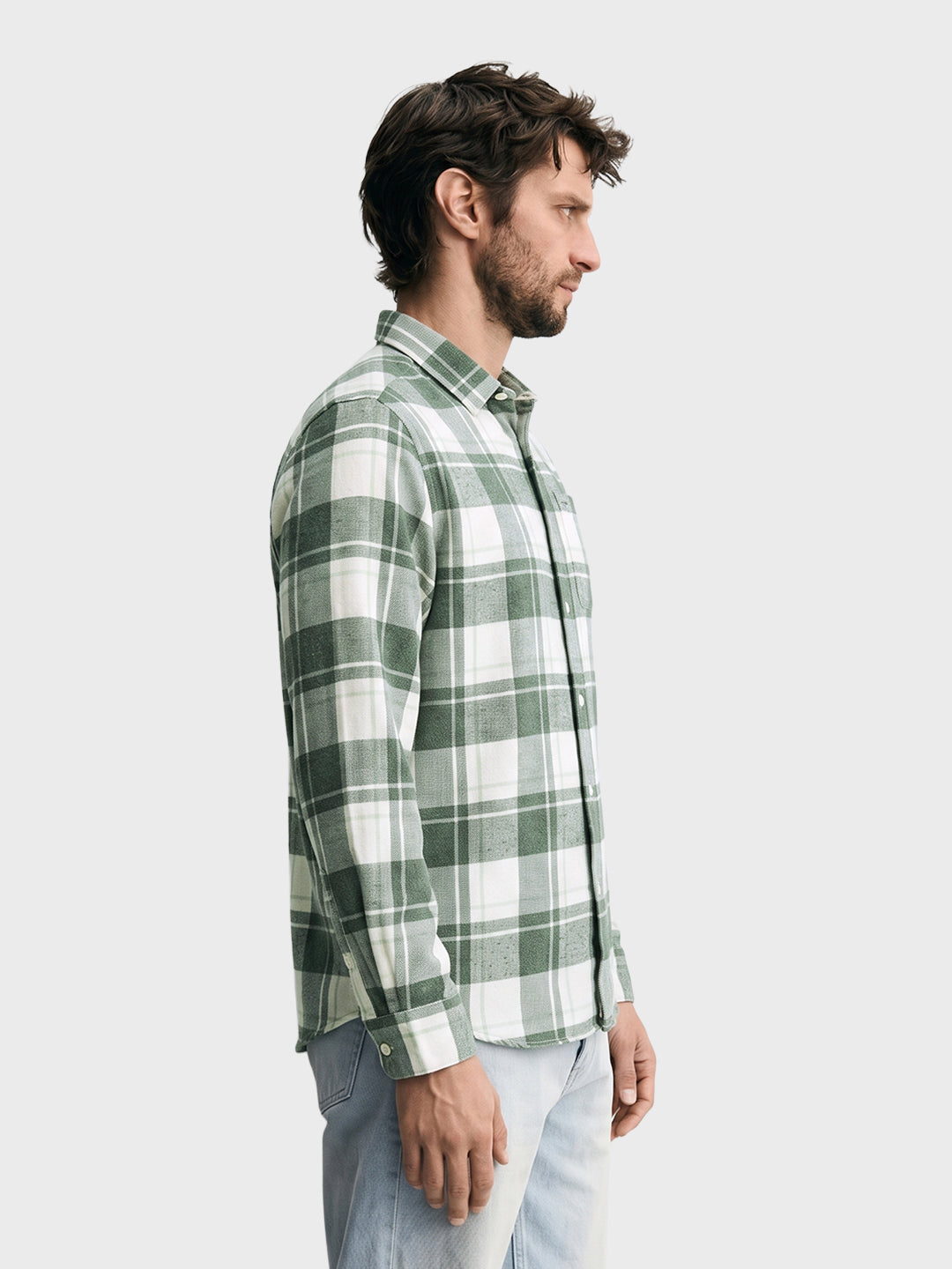 Men's Green Slim Fit Checkered Casual Shirt