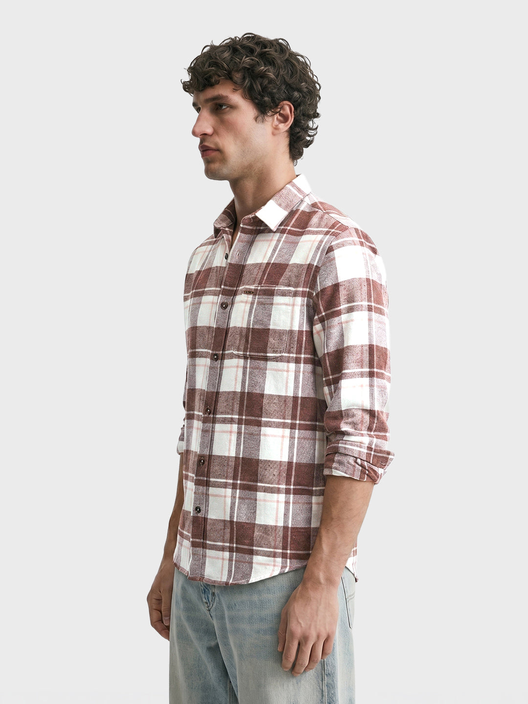 Men's Brown Slim Fit Checkered Casual Shirt