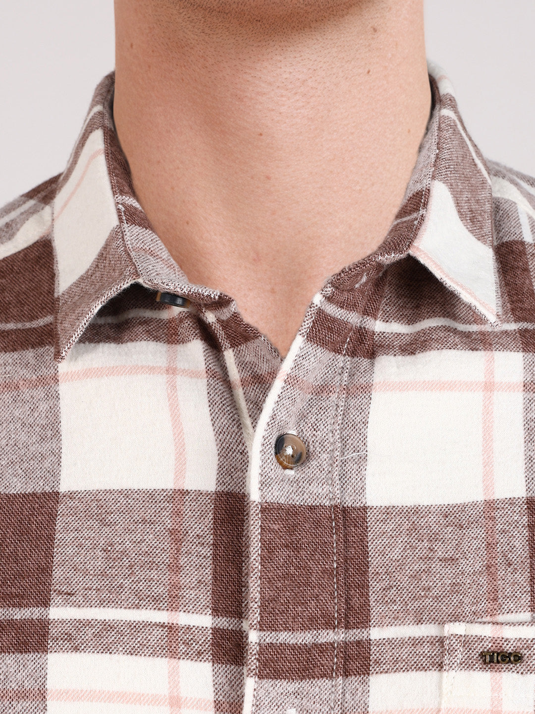 Men's Brown Slim Fit Checkered Casual Shirt