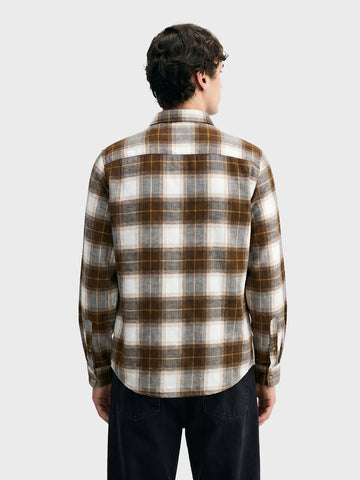 Men's Khaki Slim Fit Checkered Casual Shirt