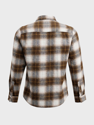 Men's Khaki Slim Fit Checkered Casual Shirt