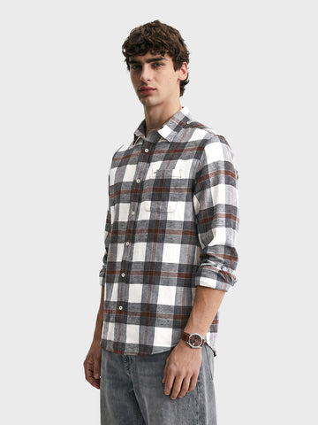 Men's Brown Slim Fit Checkered Casual Shirt