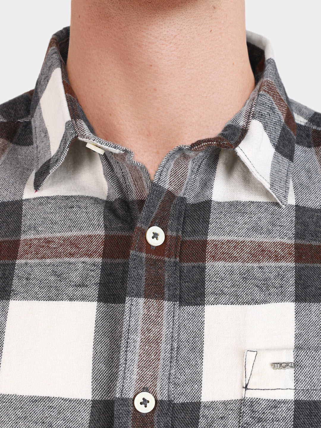 Men's Brown Slim Fit Checkered Casual Shirt