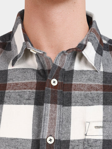 Men's Brown Slim Fit Checkered Casual Shirt