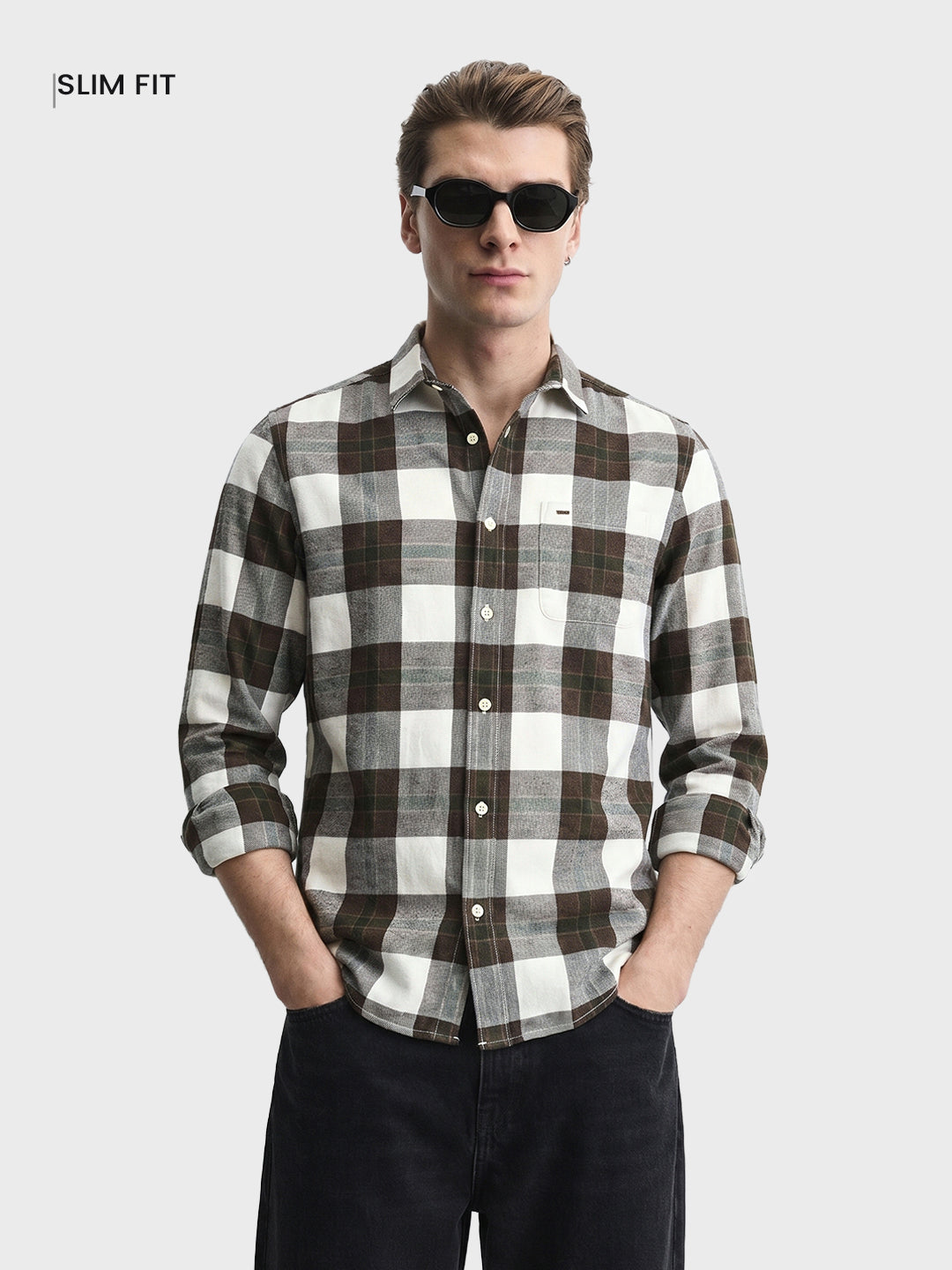 Men's Green Slim Fit Checkered Casual Shirt
