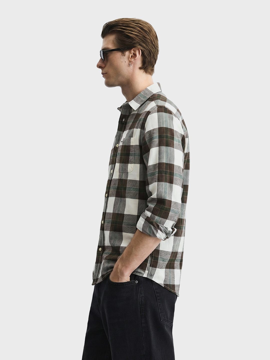 Men's Green Slim Fit Checkered Casual Shirt