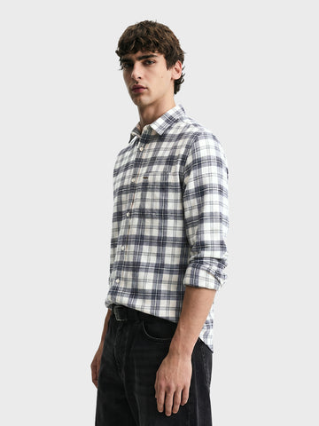 Men's Grey Slim Fit Checkered Casual Shirt