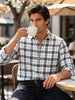 Men's Grey Slim Fit Checkered Casual Shirt