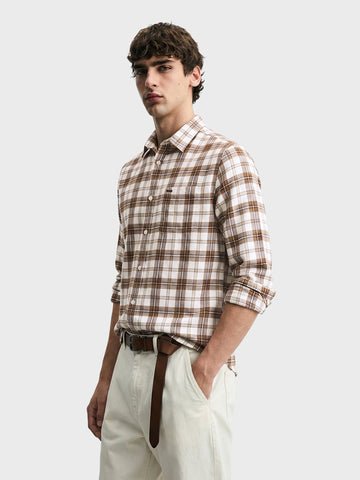 Men's Brown Slim Fit Checkered Casual Shirt