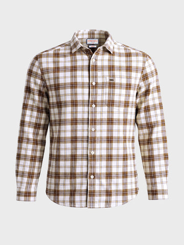 Men's Brown Slim Fit Checkered Casual Shirt