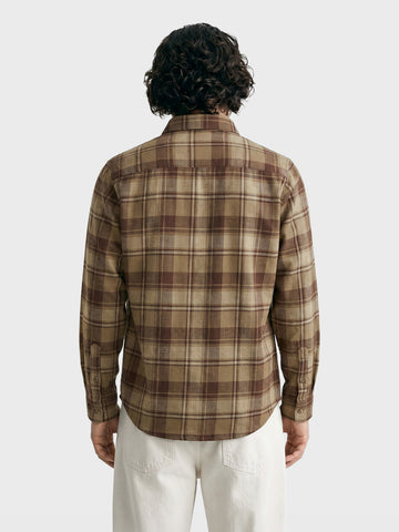 Men's Khaki Slim Fit Checkered Casual Shirt