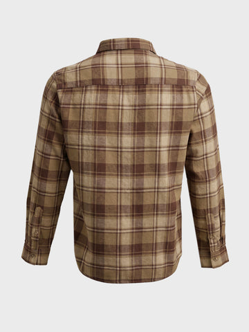 Men's Khaki Slim Fit Checkered Casual Shirt