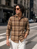 Men's Khaki Slim Fit Checkered Casual Shirt