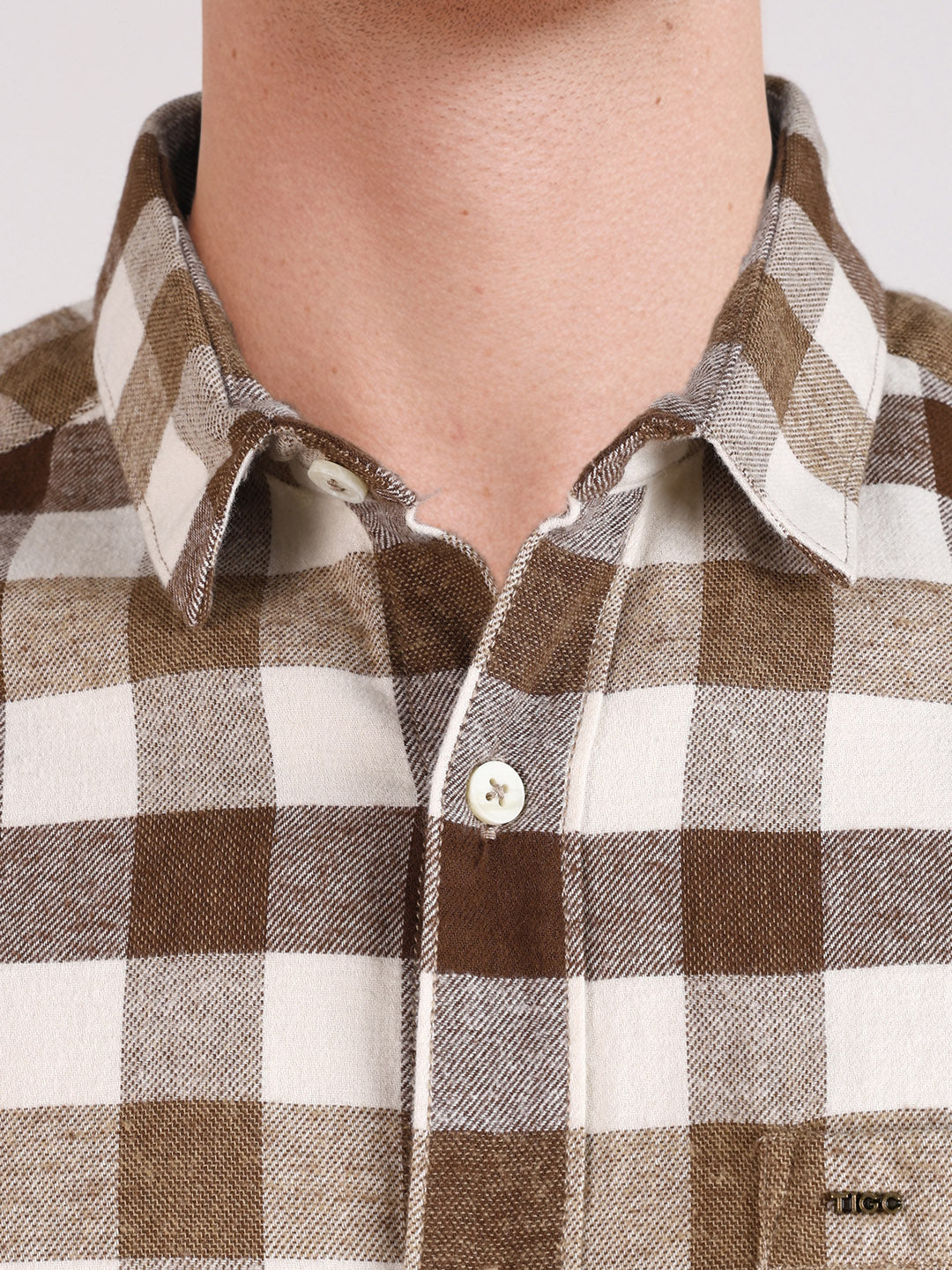 Men's Khaki Slim Fit Checkered Casual Shirt