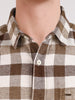 Men's Khaki Slim Fit Checkered Casual Shirt