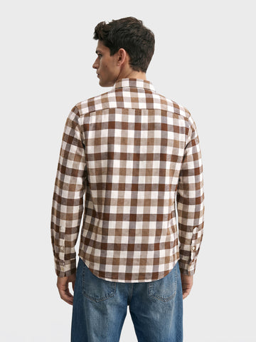 Men's Khaki Slim Fit Checkered Casual Shirt