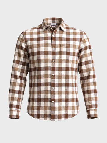 Men's Khaki Slim Fit Checkered Casual Shirt