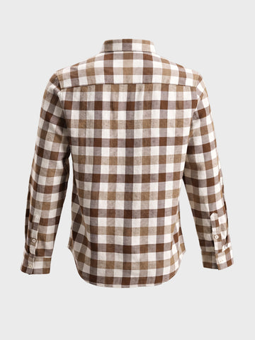 Men's Khaki Slim Fit Checkered Casual Shirt