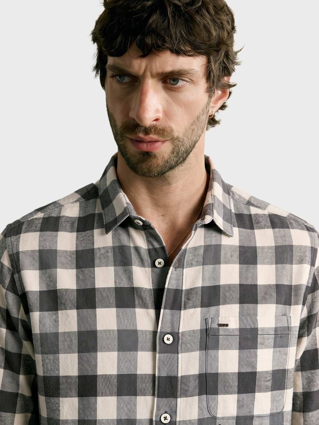 Men's Grey Slim Fit Checkered Casual Shirt