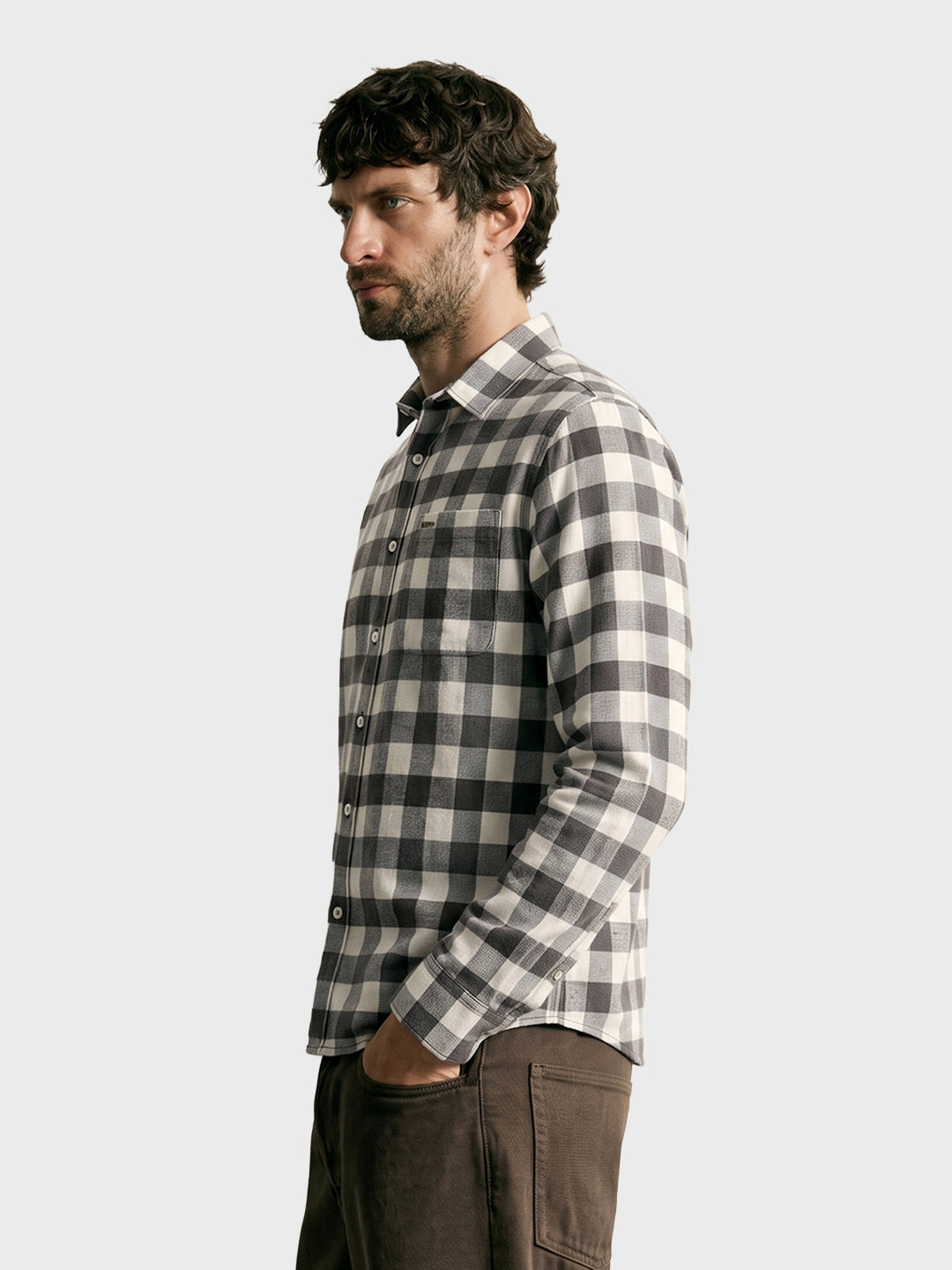 Men's Grey Slim Fit Checkered Casual Shirt